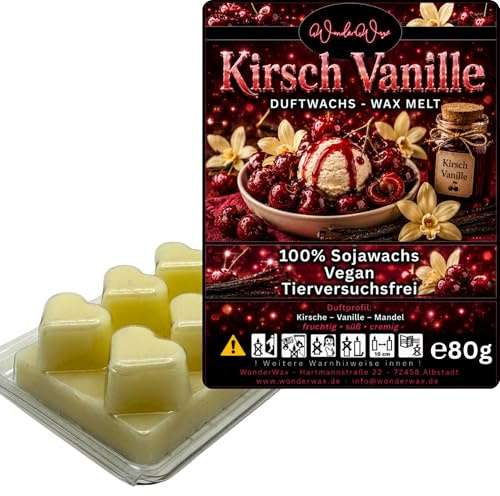 WonderWax® Duftriegel 6 x Duftwachs Herzen Weiß Kirsch Vanille | Farbe: Weiß | Raumduft für Duftlampen, Wax Melt, Sojawachs, Indoor Duftöl Wachs schmelzen für Aromalampe