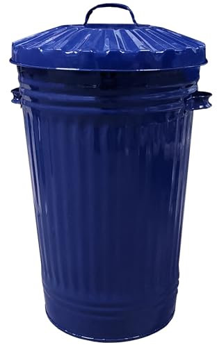 KetoBarrow Navy Blue Metal Bin Retro Dustbin Rubbish Bin Waste Animal Feed Outdoor or Indoor Bin, Navy Blue Slim Tall Tapered Steel 45L