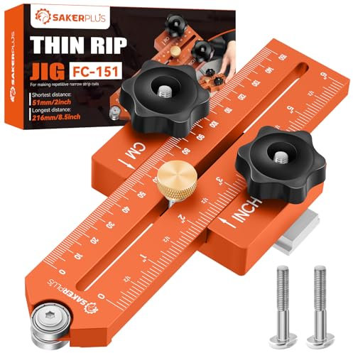 Sakerplus Thin Rip Jig Table Saw Jig Guide, Thin Rip Jig for Repetitive Narrow Thin Strip Cutting, Fits for 3/8 x 3/4 T Slot, Woodworking Tool Fast Thin Ripping Guide for Table Saw Band Saw Router