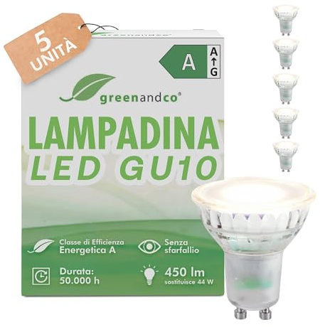 greenandco 5x GU10 LED | kaltweiß 6500K | ersetzt 44W | 2.5W 450lm | 100° | flimmerfrei | Energieeffizienzklasse A | 230V LED Spot | nicht dimmbar