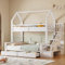 Litera con escalera, con cajones y un estante, con barrera anticaídas, marco de madera de pino con espacio de almacenamiento de fibra de densidad media, cama infantil, color blanco, 90 x 200 cm y 140