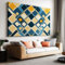 Peinture à l'huile Jaune Moutarde Affiche Toile Art Mural Peinture, Tableau sur Toile Mosaïque Géométrique Abstraite en Losange pour Salon Décoration d'intérieur 120 x 60 cm (L x l) Sans Cadre