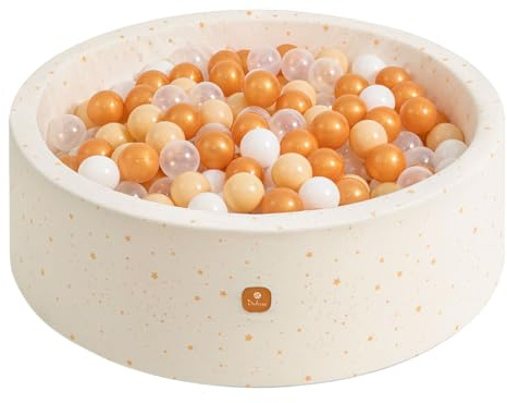 Dodozen Piscine à Balles en Velours 90x30cm pour Bébé et Enfant - Aire de Jeu Souple, Housse Lavable, sans Balles - Étoiles Dorées