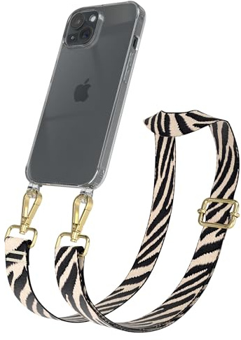 EAZY CASE Handykette - Verstellbares Taschenband kompatibel mit iPhone 15, Schulterriemen, Handykordel mit Silikon Hülle, Umhängetasche, Zebra - Schwarz Beige Gold