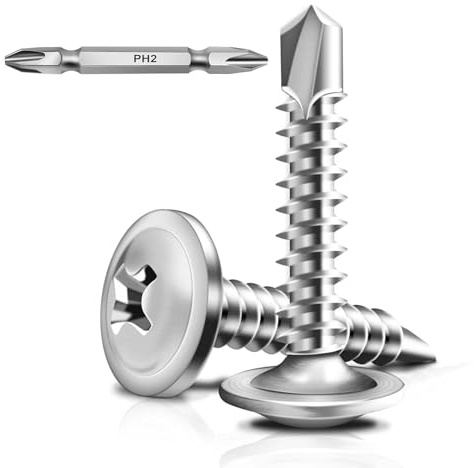 Wavanta 50Pcs M4.2 x 19mm Self Tapping Screws for Metal | 410 Stainless Steel Truss Head Self Drilling Screws, High-Strength Sheet Metal Screw with Screwdriver Bit