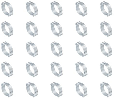 PATIKIL 25 Pack 20-23mm Double Ear Hose Clamp, Galvanized Steel O Clip Crimp Rings for Fuel Petrol Pipe Tube Fitting Connections, Silver Tone