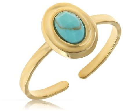 Made by Nami Boho Ring Gold Damen mit Türkisem Stein aus Chirurgischem Edelstahl Minimalistischer Edelstein Ring Verstellbar Wasserfester Schmuck Hypoallergen Geschenk für Sie