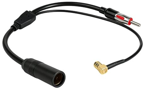 Adaptateur antenne Dab+/FM Universel pour Voiture, Cable antenne avec Splitter SMB vers DIN, Reception Radio numerique Stable pour autoradio, Installation Facile et Usage Multiple en vehicule