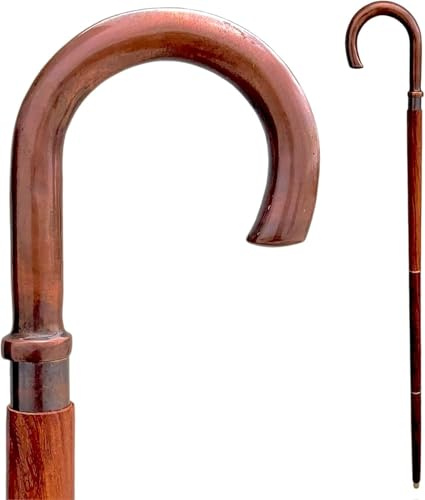 Klassischer Gehstock aus Holz, 3-teiliges handgefertigtes Design, Walnuss-Finish, runder Griff, Gummispitze, leichter Stützstock für Männer und Frauen