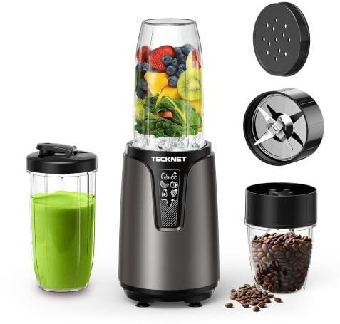 TECKNET 1000W Smoothie Maker, Smoothie Mixer mit 2 BPA-freie Becher (500ml&150ml), Standmixer Klein mit Kreuzklingen aus Edelstahl 304, Smoothie Maker to go für Milchshakes & Smoothie & Babynahrung