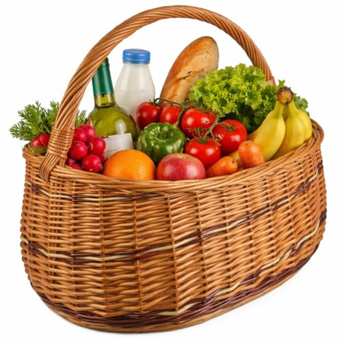 Weidenkorb mit Henkel WIKLER groß 44x27x23/38 cm – Handgefertigter Einkaufskorb aus Weide, stabiler Marktkorb & Picknickkorb für Garten und Haushalt