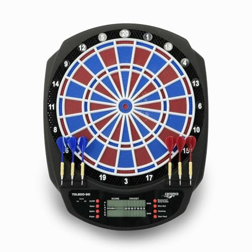 Carromco Dartboard TOLEDO-301 - Dartscheibe elektronisch, Dart Set bis 8 Spieler, 43 Spiele und 320 Varianten, Dart Spiel, LCD Display, 2-Loch Abstand, inkl. 6 Softdarts