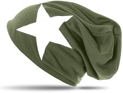 Caspar MU069 Klassiche leichte Slouch Beanie Mütze mit Stern Print, Farbe:Oliv grün