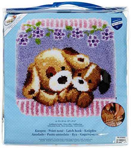 VERVACO Knüpfteppich Set DIY Handarbeit Set Knüpfset für Anfänger SCHMUSENDE Hunde Teppich zum Selber Knüpfen Basteln Erwachsene Kreativ 55 x 54 cm Latch Hook Kit Knüpfhaken Haus Dekoration