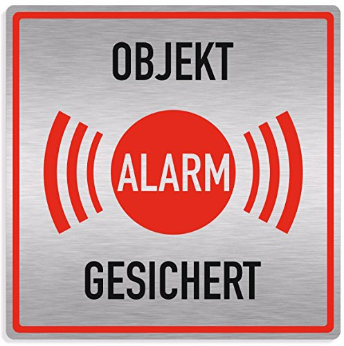 Schild Alarmanlage, Objekt alarmgesichert, 20x20cm, Aluverbund silber gebürstet, edle Optik