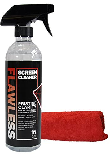 Spray nettoyant Flawless avec chiffon de nettoyage en microfibre - Pour écrans LCD et LED pour ordinateur, TV, iPad, tablette, téléphone, et plus encore Single