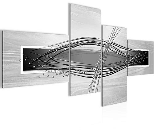 Runa Art Bild Modern Abstrakt - Made in Germany - Wandbilder Schwarz Weiss Grau 4 Teilig 103042c