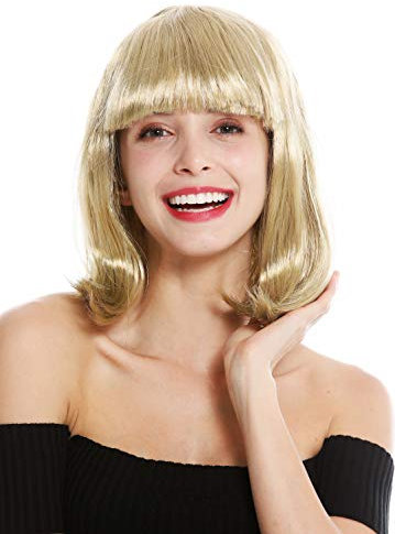 WIG ME UP - 0073-3-ZA89 Perücke Damenperücke Karneval schulterlang Longbob Bob glatt Pony Blond Goldblond