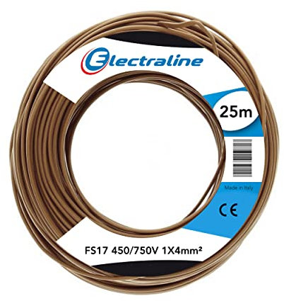 Electraline 13222 Cavo Unipolare FS17, 25 mt, sezione 1x4 mm² adatto per cablaggi di quadri elettrici, circuiti elettrici di ascensori, montacarichi, Marrone