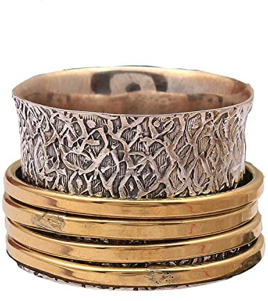 Anxiety Ring for Meditaion, 925 Sterling Silver Band, Brass and Copper Spinner Ring for Women, Gift Ring for Mother's Day