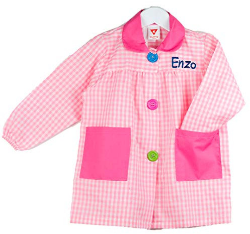 KLOTTZ -Babi College Nom brodé personnalisable Blouse d'école avec boutons pour personnaliser avec nom brodé., rose, 2-3 ans