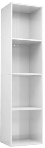 vidaXL Bibliothèque/Meuble TV, Armoire de Télévision avec Compartiment, Étagère à Livres de Salon Intérieur, Moderne, Blanc Brillant Bois d’Ingénierie