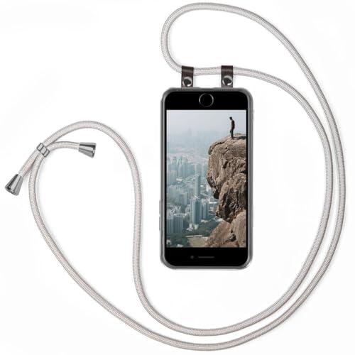 moex Mobile Phone Chain, Compatible with iPhone 7 Plus/iPhone 8 Plus Case with Strap Adjustable Length, Silicone Case, Transparent with Chain in Silver, Removable