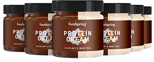 foodspring - Protein Cream Nocciole e Proteine Whey 6x200g - Crema proteica - Crema spalmabile con 85% meno zuccheri & 8x più proteine - senza olio di palma - Da spalmare o come farcitura