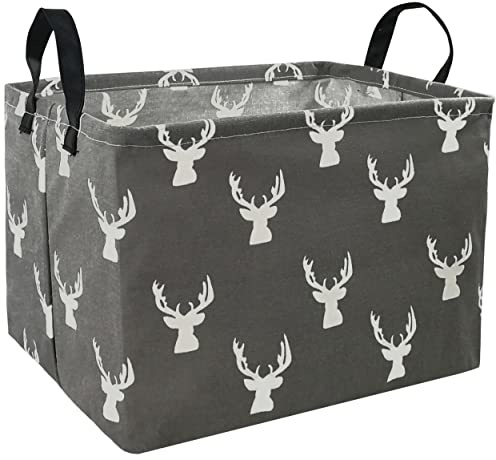 KUNRO Kid Storage Basket Gift Shelf Basket Toy Storage Bin, Nursery Basket Organizer Box for Children Room Deco With Handles (Grey deer)