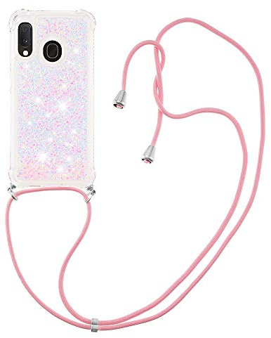 MRSTER Handykette Kompatibel mit Samsung Galaxy A20e, Glitzer Flüssig Bewegende Treibsand Handyhülle mit Necklace mask Lanyard Schutzhülle für Samsung Galaxy A20e. LP Star Pink