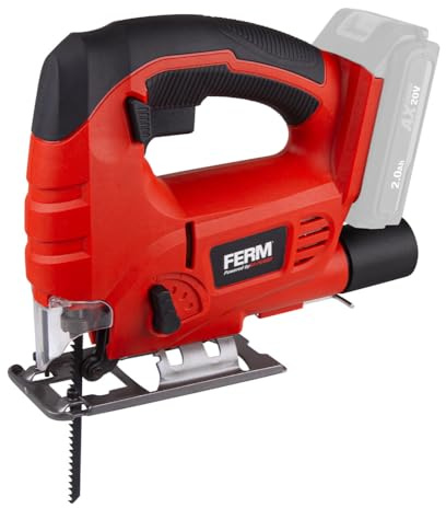 FERM AX-POWER Kabellose Stichsäge - 20V Li-Ion - Variable Geschwindigkeit - 4 Pendelstellungen - Kompakt und Leistungsstark - Sägetiefe bis 80mm in Holz - Inklusive Sägeblätter
