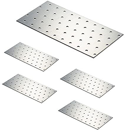 VHG Flat Connecting Joining Plates - Pack of 5 pcs (200 x 100 x 2) Heavy Duty Perforated Brackets, Galvanised Steel Sheet Braces, Metal Timber Fixing Repair Connector