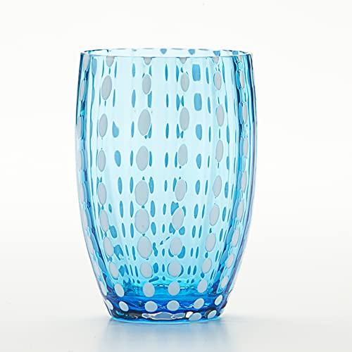 Zafferano Perle - Set di 2 bicchieri in vetro, 325 ml, colore: acquamarina