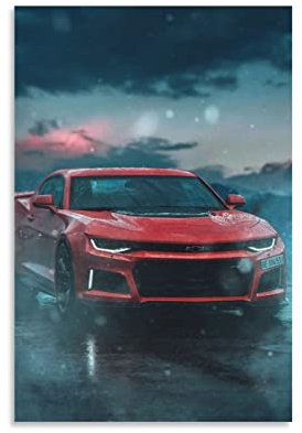 ASDSA Auto-Poster, roter Chevrolet Camaro, Leinwand-Kunstposter und Wandkunst, Bilddruck, modernes Familienschlafzimmer-Dekor-Poster, 20 x 30 cm