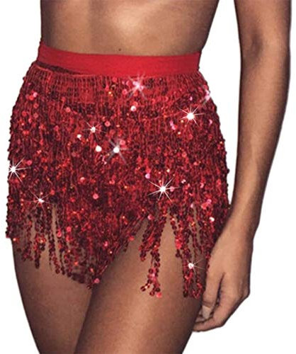 Zookey Pailletten Quasten Rock Rave Fransenrock Rock für Bauchtanz Hüftschal Festival Outfit für Frauen und Mädchen