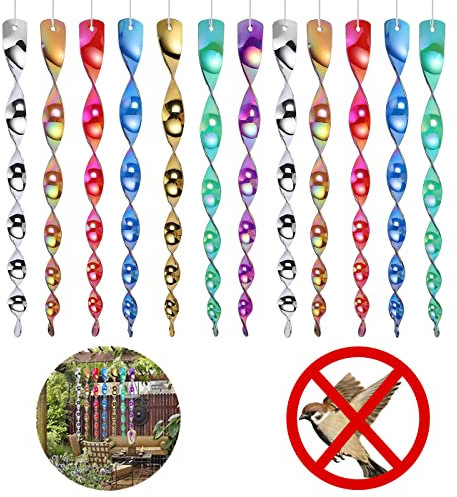 Wleozys 12Pcs 30cm Das Vogelabwehrgeräte, 7colors Reflektierende Windspirale Vogelabwehr Abwehr von Vögeln, reflektierende Spiralstäbe sind,Die reflektierenden Vogelabwehrstäbe für Balkon und Garten.