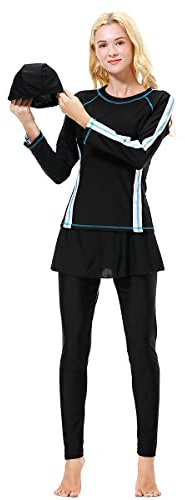 OBEEII Damen Muslimischer Badeanzug Wetsuit Wassersport Oberteil mit Hose Hijab Swimwear Burkini Badeanzug für Damen und Mädchen, Volle Abdeckung, Burkini Weiß XL