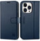 SHIELDON Folio Case for iPhone 14 Pro 5G 6.1, Genuine Leather Wallet Case with Viewing Stand, RFID Blocking, Card Slots, Magnetic Clasp, Shockproof Phone Case Compatible with iPhone 14 Pro- Navy Blue