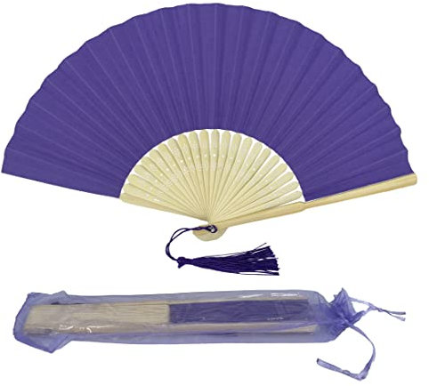Paper Handheld Folding Fan with a Tassel and Grade A Bamboo Ribs for Women Girls Summer Party Favour Birthday Wedding Gift (Dark Royal Purple)