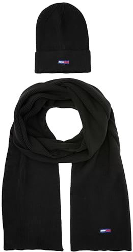 Tommy Jeans Damen TJW Flag Beanie and Scarf AW0AW15482 Geschenkpackungen, Schwarz, OS