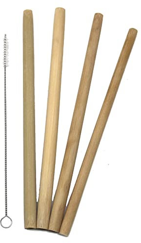 fiXte Reusable Bamboo Straws Eco Friendly Natural Wood Drinking Straw Set of 4 Includes Cleaning Brush