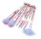 Lot de 7 pinceaux de maquillage transparents avec manche en particules de diamant et strass - Emballage en PVC (poils bleus)