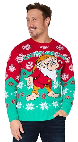 Disney Mens Christmas Jumper Crew Neck with Long Sleeves, Warm Cosy Xmas Jumper - Gifts for Men (Red/Teal Grumpy, 2XL)