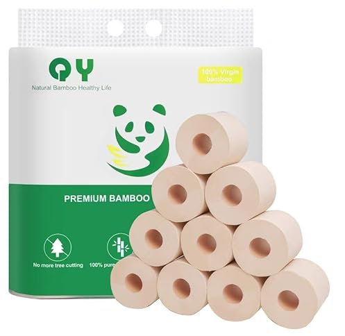 QingYa Bamboo Toilet Paper 18 Rolls, 4 ply, 245 Sheets Per Roll - Strong and Absorbent, Gentle on Skin, Unbleached, Sustainable and Tree Free