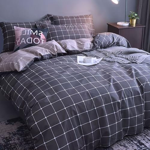 KEAYOO Bettwäsche 155x220 Baumwolle Grau Kariert Muster Aesthetic Design Wendebettwäsche mit Reisverschluss Weiche Stoffqualität für Sommer bis Winter (155 x220 cm)