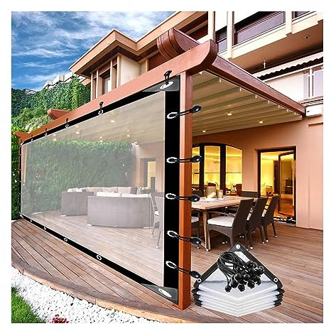 AFGZQ Tende Trasparenti Esterni Pannelli Laterali Impermeabili Pergola con Occhielli Trasparente Telone Plastica, for Gazebo, Giardini, Personalizzabile (Color : Clear, Size : 6.56x8.2ft/2x2.5m)