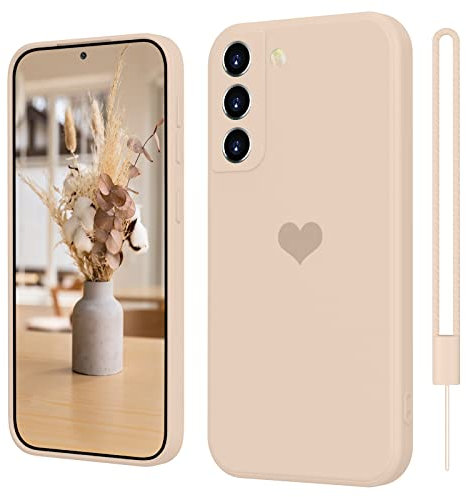 Samsung Galaxy S21 FE Hülle Silikon Case mit Herz, SupVict Hanyhülle Samsung S21 FE 5G mit Microfiber, Kratzfeste Rundumschutz Case Stoßfest Slim Hülle für Samsung S21 FE 5G Khaki