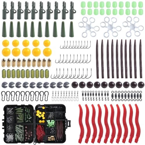 Goture 189stk Angelhaken Kit, Karpfen Tackle Box, Angelzubehör Set mit Jig Haken, Angeln Wirbel Snaps, Bullet Bass Werfen Sinker Gewichte, Angelleine Perlen, Angelausrüstung Set mit Angehen Box