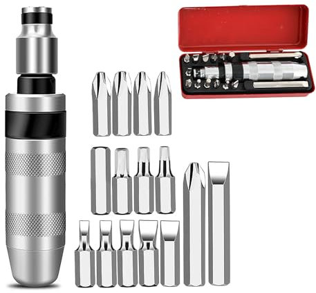 LNGJIN Cacciavite a Percussione,16pezzi Set di 1/2 Cacciavite Impatto,Avvitatore a Percussione manuale,Impugnatura per Impieghi Gravosi Giravite a Percussione,Kit Cacciaviti