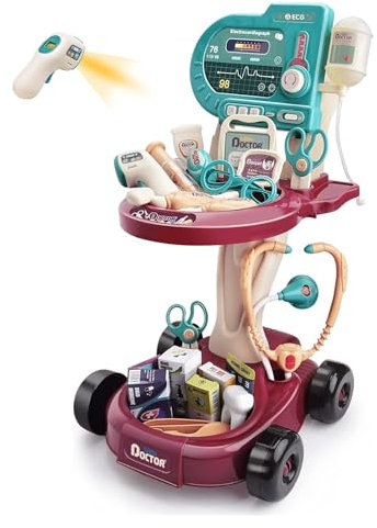 Sobebear Doctors Set for Kids - 24pcs Doctor Play Set with Stethoscope, Thermometer, Heart Rate Monitor and Medical Accessories, Medical Kit with Lights and Sound, Gift for Boys & Girls Age 3+